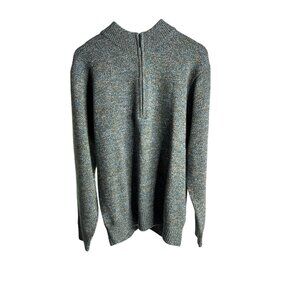 Turtleson Men's Blue/Green Merino Wool 1/2" Zip Pullover Sweater XL